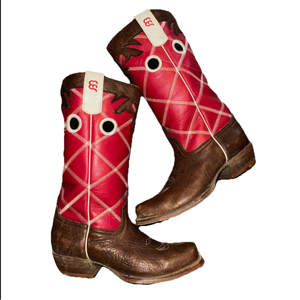Anderson Bean Boots Youth Size 3 Square Toe Red Leather Kids Western - Picture 2 of 8